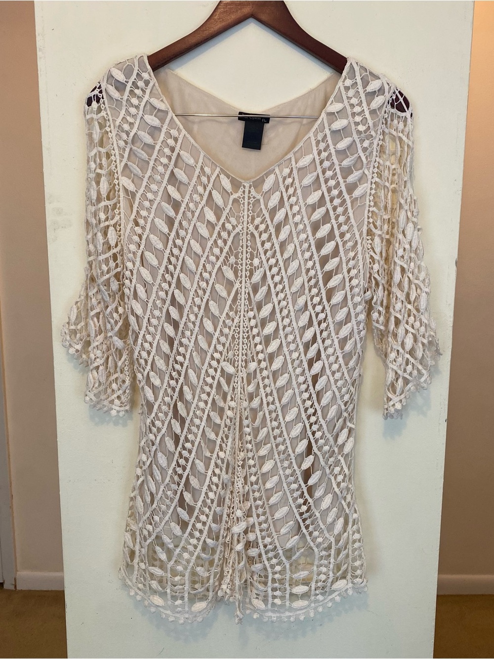 Nue Options Plus Womens 1X Ivory Crochet Lace Resortwear Summer Beach Top Shirt